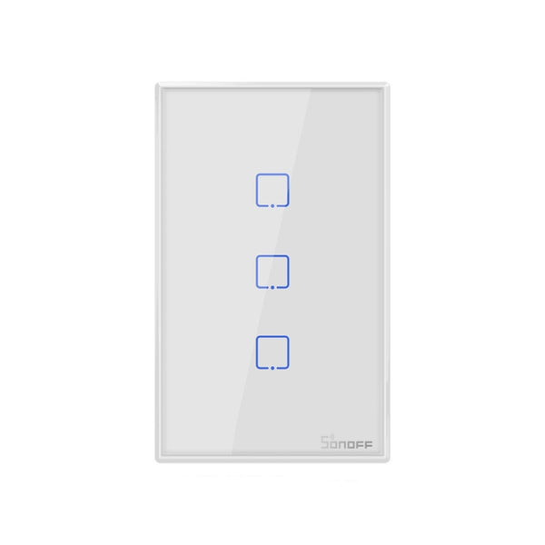 Sonoff T2 Touch 120mm Tempered Glass Panel Wall Switch Smart Home Light Touch Switch, Compatible with Alexa and Google Home, AC 100V-240V, US Plug, 120mm/ 3 US Plug