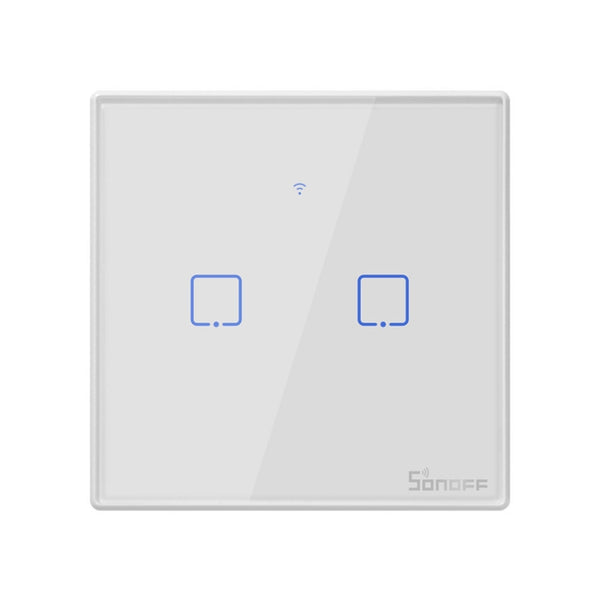 Sonoff T2 Touch 86mm Tempered Glass Panel Wall Switch Smart Home Light Touch Switch, Compatible with Alexa and Google Home, AC 100V-240V, UK Plug, 86mm/ 2 UK Plug