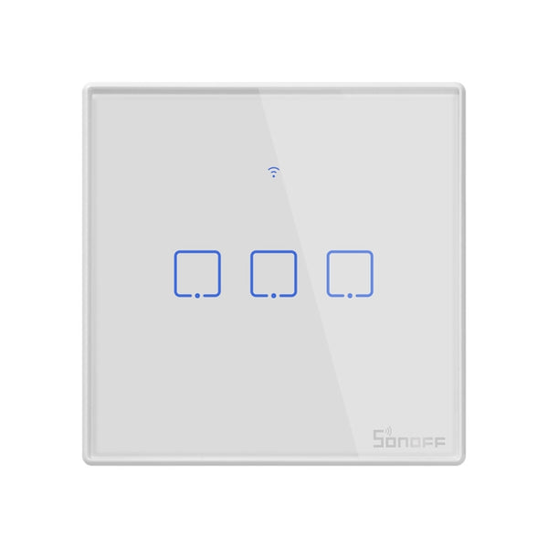 Sonoff T2 Touch 86mm Tempered Glass Panel Wall Switch Smart Home Light Touch Switch, Compatible with Alexa and Google Home, AC 100V-240V, UK Plug, 86mm/ 3 UK Plug