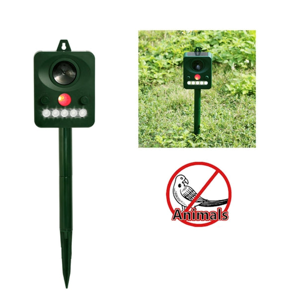 Environmental Friendly White + Red Light Solar-powered LED Ultrasonic Animal Repeller Bird Cat Dog Control Device With 6.5V / 0.1W Solar Panel & PIR Sensor & Light Sensor, Got the CE / ROHS Certification, RC-510