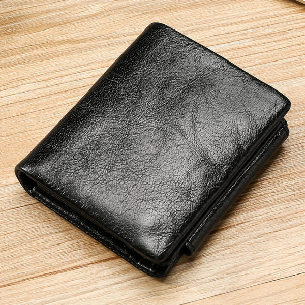 TP-191 Oil Wax Leather Multi-functional RFID Three-fold Wallet