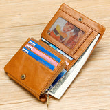 TP-191 Oil Wax Leather Multi-functional RFID Three-fold Wallet