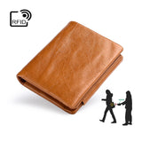 TP-191 Oil Wax Leather Multi-functional RFID Three-fold Wallet