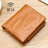 TP-191 Oil Wax Leather Multi-functional RFID Three-fold Wallet