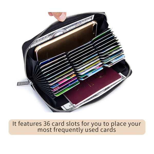 Two-Layer Cowhide Leather Organ Card Holder Multiple-Card RFID Anti-Theft Wallet Bag