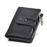 Genuine Cowhide Leather Crazy Horse Texture Zipper 3-folding Card Holder Wallet RFID Blocking Coin Purse Card Bag Protect Case for Men, Size: 12*9.5*3.5cm