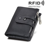 Genuine Cowhide Leather Crazy Horse Texture Zipper 3-folding Card Holder Wallet RFID Blocking Coin Purse Card Bag Protect Case for Men, Size: 12*9.5*3.5cm