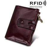 Genuine Cowhide Leather Crazy Horse Texture Zipper 3-folding Card Holder Wallet RFID Blocking Coin Purse Card Bag Protect Case for Men, Size: 12*9.5*3.5cm