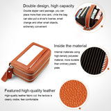 Genuine Cowhide Leather Dual Layer Solid Color Zipper Card Holder Wallet RFID Blocking Coin Purse Card Bag Protective Case with 11 Card Slots & Coin Position, Size: 11*7.5*4.5cm