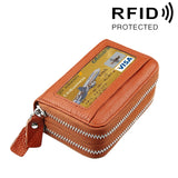 Genuine Cowhide Leather Dual Layer Solid Color Zipper Card Holder Wallet RFID Blocking Coin Purse Card Bag Protective Case with 11 Card Slots & Coin Position, Size: 11*7.5*4.5cm