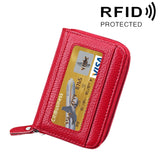 Genuine Cowhide Leather Solid Color Zipper Horizontal Card Holder Wallet RFID Blocking Card Bag Protect Case with 12 Card Slots, Size: 11.5*7.5cm