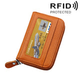 Genuine Cowhide Leather Solid Color Zipper Horizontal Card Holder Wallet RFID Blocking Card Bag Protect Case with 12 Card Slots, Size: 11.5*7.5cm