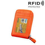 Genuine Cowhide Leather Solid Color Zipper Vertical Card Holder Wallet RFID Blocking Card Bag Protect Case with 12 Card Slots, Size: 11.5*7.5cm