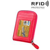 Genuine Cowhide Leather Solid Color Zipper Vertical Card Holder Wallet RFID Blocking Card Bag Protect Case with 12 Card Slots, Size: 11.5*7.5cm