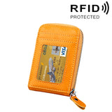 Genuine Cowhide Leather Solid Color Zipper Vertical Card Holder Wallet RFID Blocking Card Bag Protect Case with 12 Card Slots, Size: 11.5*7.5cm