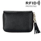 Genuine Cowhide Leather Solid Color Zipper Card Holder Wallet RFID Blocking Card Bag Protect Case Coin Purse with Tassel Pendant & 15 Card Slots for Women, Size: 11.1*7.6*3.5cm