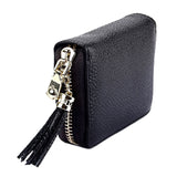 Genuine Cowhide Leather Solid Color Zipper Card Holder Wallet RFID Blocking Card Bag Protect Case Coin Purse with Tassel Pendant & 15 Card Slots for Women, Size: 11.1*7.6*3.5cm