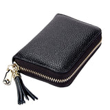 Genuine Cowhide Leather Solid Color Zipper Card Holder Wallet RFID Blocking Card Bag Protect Case Coin Purse with Tassel Pendant & 15 Card Slots for Women, Size: 11.1*7.6*3.5cm