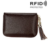 Genuine Cowhide Leather Solid Color Zipper Card Holder Wallet RFID Blocking Card Bag Protect Case Coin Purse with Tassel Pendant & 15 Card Slots for Women, Size: 11.1*7.6*3.5cm