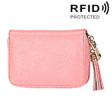 Genuine Cowhide Leather Solid Color Zipper Card Holder Wallet RFID Blocking Card Bag Protect Case Coin Purse with Tassel Pendant & 15 Card Slots for Women, Size: 11.1*7.6*3.5cm