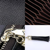 Genuine Cowhide Leather Solid Color Zipper Card Holder Wallet RFID Blocking Card Bag Protect Case Coin Purse with Tassel Pendant & 15 Card Slots for Women, Size: 11.1*7.6*3.5cm