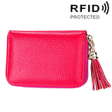 Genuine Cowhide Leather Solid Color Zipper Card Holder Wallet RFID Blocking Card Bag Protect Case Coin Purse with Tassel Pendant & 15 Card Slots for Women, Size: 11.1*7.6*3.5cm