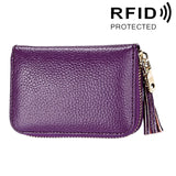 Genuine Cowhide Leather Solid Color Zipper Card Holder Wallet RFID Blocking Card Bag Protect Case Coin Purse with Tassel Pendant & 15 Card Slots for Women, Size: 11.1*7.6*3.5cm