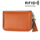 Genuine Cowhide Leather Solid Color Zipper Card Holder Wallet RFID Blocking Card Bag Protect Case Coin Purse with Tassel Pendant & 15 Card Slots for Women, Size: 11.1*7.6*3.5cm