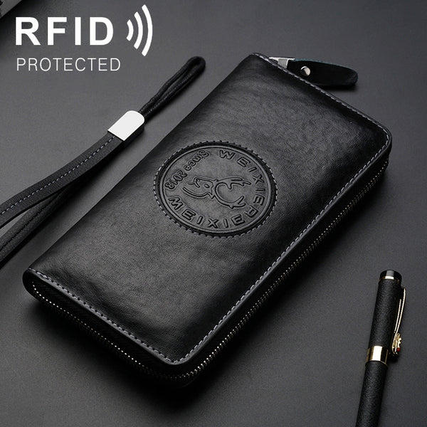 W111 Antimagnetic RFID Men Cowhide Leather Multifunctional Wallet Business Handbag with Gift Box, W111, with Gift Box