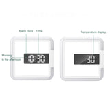 TS-S28-W Multifunctional Square RGB Thermometer Digital Alarm Clock LED Mirror Hollow Wall Clock, RGB Thermometer  Clock