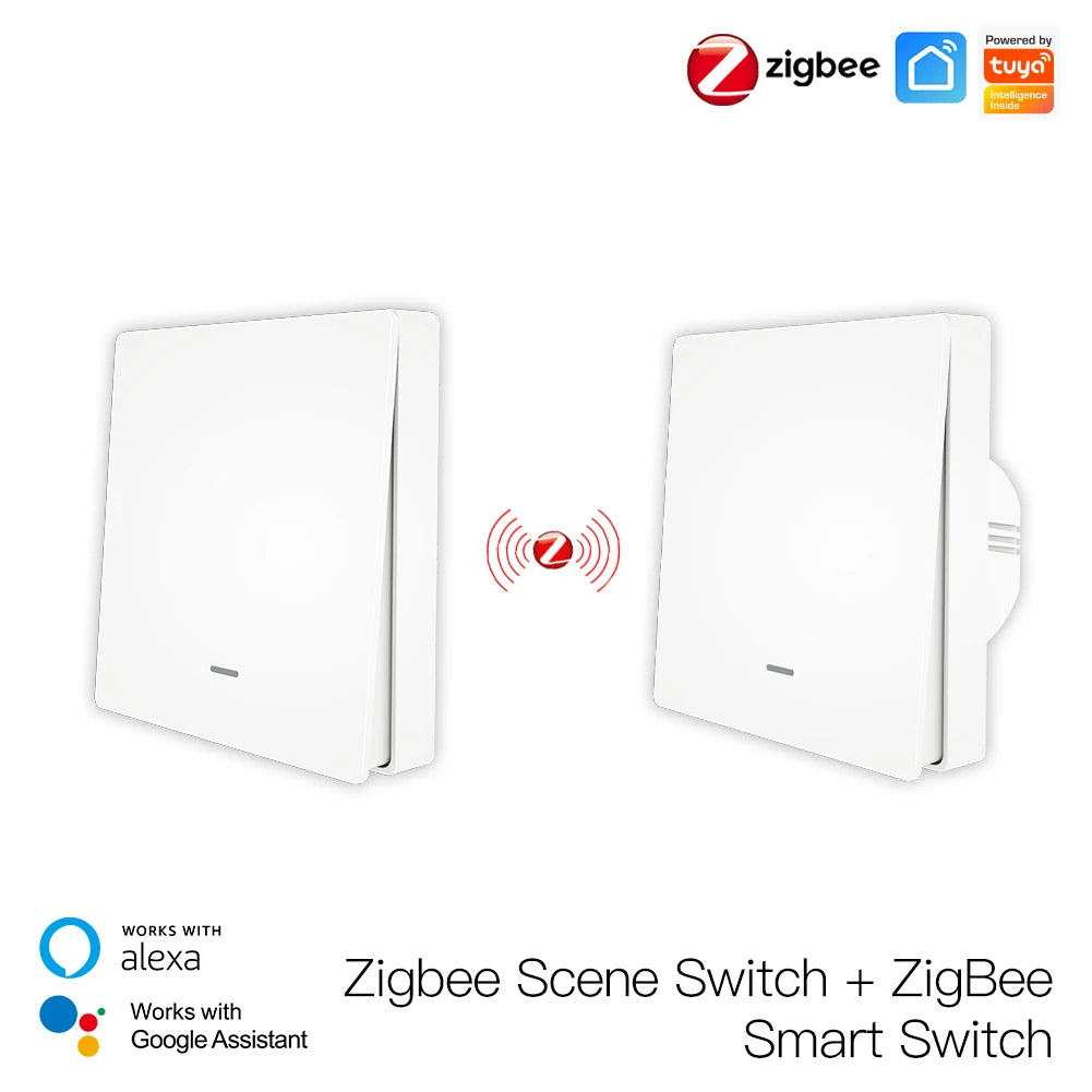 MoesHouse Tuya ZigBee Smart Light Switch with Scene Switch Kit No Neutral Wire No Capacitor Required work with Alexa Google Home