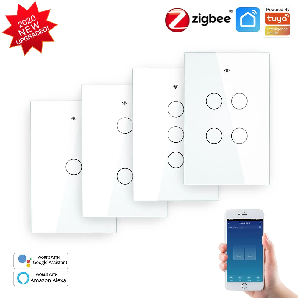 Moes ZigBee Wall Touch Smart Light Switch With Neutral/ No Neutral No Capacitor Smart Life APP Tuya Voice control Alexa Google