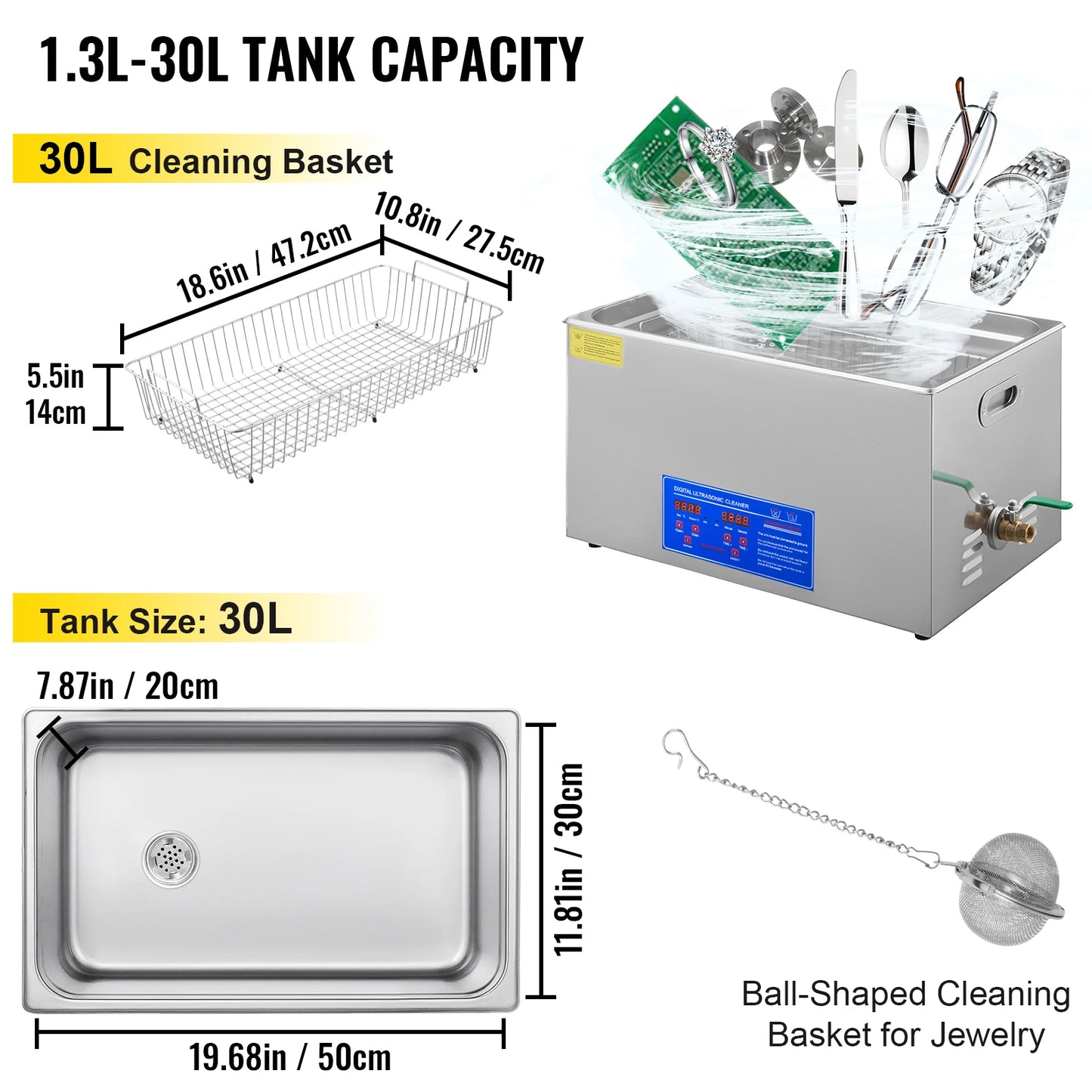 VEVOR 1.3L 2L 3L 6L 10L 15L 22L 30L Ultrasonic Cleaner Lave-Dishes Portable Washing Machine Diswasher Ultrasound Home Appliances