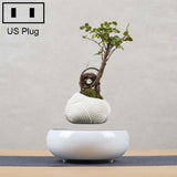 Soil Color Flower Pot + Imitation Ceramic Resin Base Magnetic Levitation Potted Plant Home Decoration, US Plug, Dark Color Stripe US Plug, Soil Color US Plug, Ivory White US Plug, Volcanic Rock US Plug, Beige Stripe US Plug, White Stripe US Plug