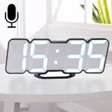 Modern 3D LED Sound Control Colorful Digital Alarm Clock Adjust Brightness Electronic Wall Glowing Hanging Clock with Remote Control, 9001 Black, 9001 White