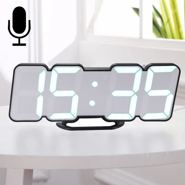 Modern 3D LED Sound Control Colorful Digital Alarm Clock Adjust Brightness Electronic Wall Glowing Hanging Clock with Remote Control, 9001 Black, 9001 White