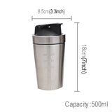 500mL(17.5oz) Healthy Sports Cup Stainless Steel Protein Powder Classic Shaker Bottle Replacement Milkshake Cup, 500mL(17.5oz)