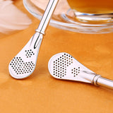 Stainless Steel Tea Leaf Filtered Drinking Straw Herb Tea Filter Tea Strainer Juice Cafe Coffee Stirring Spoon