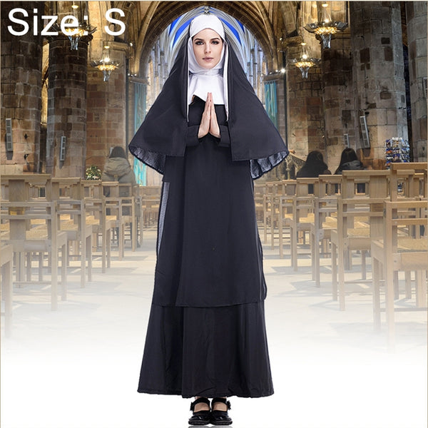 Halloween Costume Women Nun Missionary Cosplay Clothing, Size:S, Size:M, Size:L, Size:XL, Size:XXL