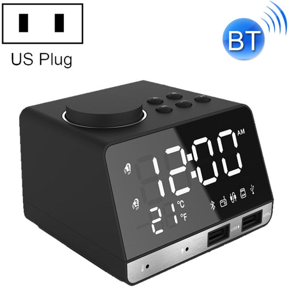 K11 Bluetooth Alarm Clock Speaker Creative Digital Music Clock Display Radio with Dual USB Interface, Support U Disk / TF Card / FM / AUX, US Plug, US Plug(Black), US Plug(White)