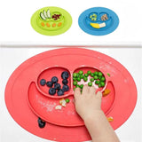 Smile Style One-piece Round Silicone Suction Placemat for Children, Built-in Plate and Bowl