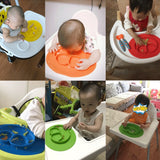 Smile Style One-piece Round Silicone Suction Placemat for Children, Built-in Plate and Bowl