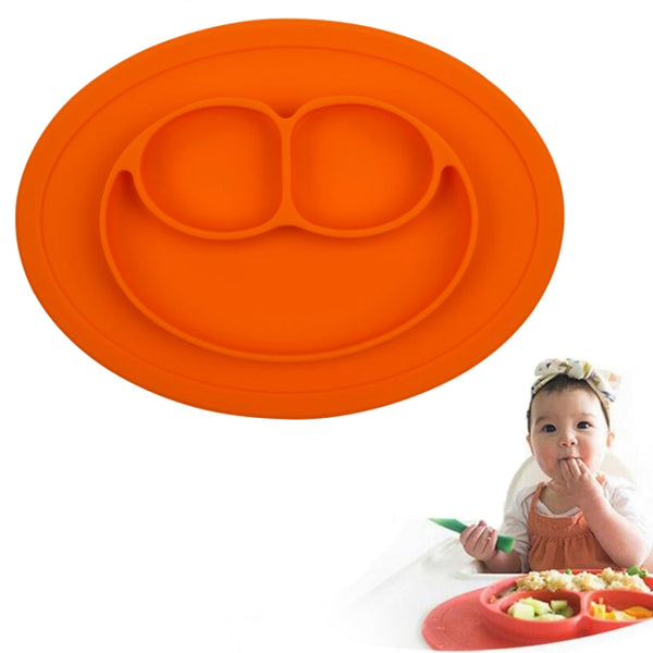 Smile Style One-piece Round Silicone Suction Placemat for Children, Built-in Plate and Bowl