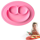 Smile Style One-piece Round Silicone Suction Placemat for Children, Built-in Plate and Bowl