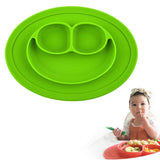 Smile Style One-piece Round Silicone Suction Placemat for Children, Built-in Plate and Bowl