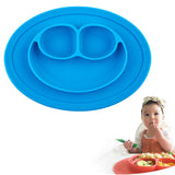 Smile Style One-piece Round Silicone Suction Placemat for Children, Built-in Plate and Bowl