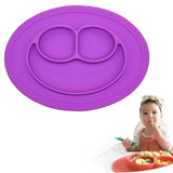 Smile Style One-piece Round Silicone Suction Placemat for Children, Built-in Plate and Bowl