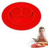 Smile Style One-piece Round Silicone Suction Placemat for Children, Built-in Plate and Bowl