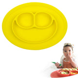 Smile Style One-piece Round Silicone Suction Placemat for Children, Built-in Plate and Bowl