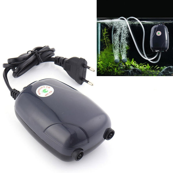 RS-390 220V 5W Double Outlets Adjustable Flow Silent Aquarium Air Pump Fish Tank Oxygen Air Pump, 5W